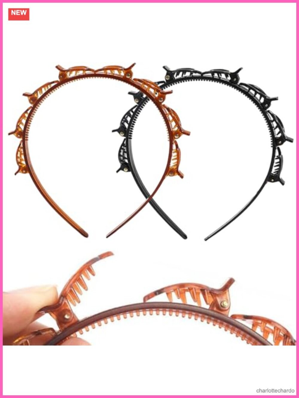 Double Layer Toothed Clip Headband Set with 8 Mini Clips for DIY Hairstyles